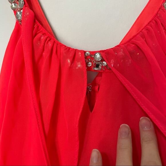 Hailey Logan Neon Orange Prom Dress Womens 4 Short Draped Barbie Mini Rhinestone - Picture 5 of 9